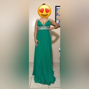 Elegant Green Gown with Embellished Bodice